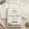 One Caring World Change Maker digital workbook cover and planning pages