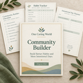 One Caring World Community Builder digital workbook cover and planning pages