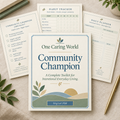One Caring World Community Champion digital workbook cover and planning pages