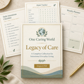 One Caring World Legacy of Care digital workbook cover and planning pages